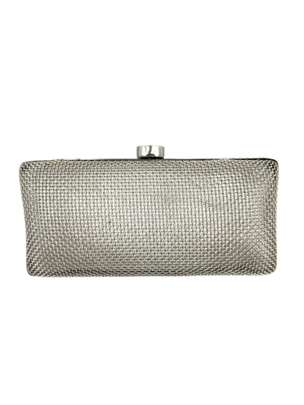 Oroton Freize Woven Silver Mesh Box Clutch Chain Strap Evening Glamour Retro